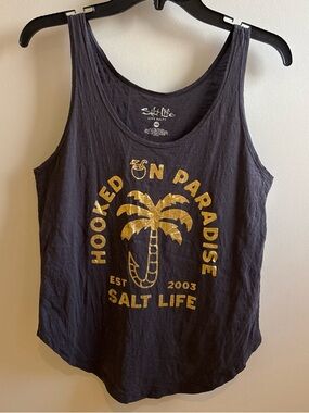 Salt Life 'Hooked On Paradise' Graphic Tank Top - Black & Gold NWOT